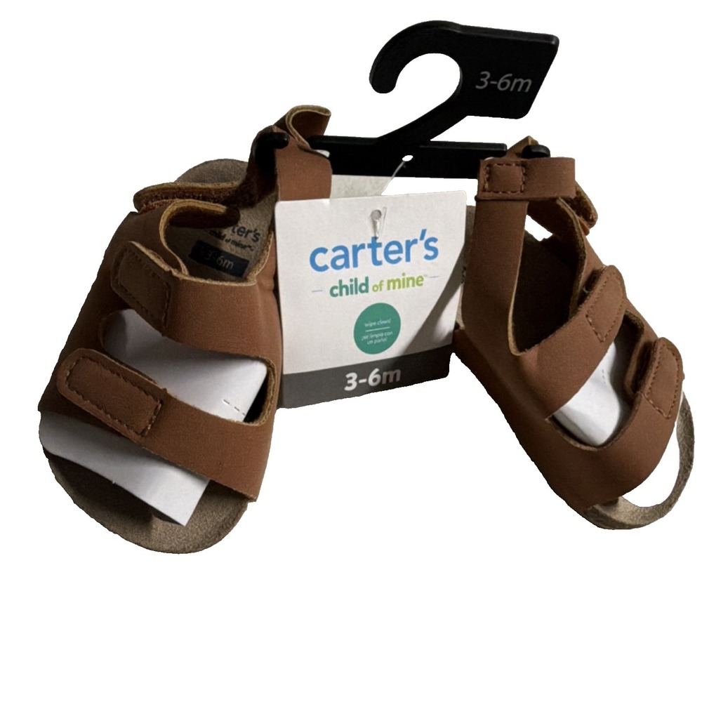 Carter's Child 3/6m of Mine Brown Baby Sandals Hook & Loop Adjustable Strap - Picture 2 of 7